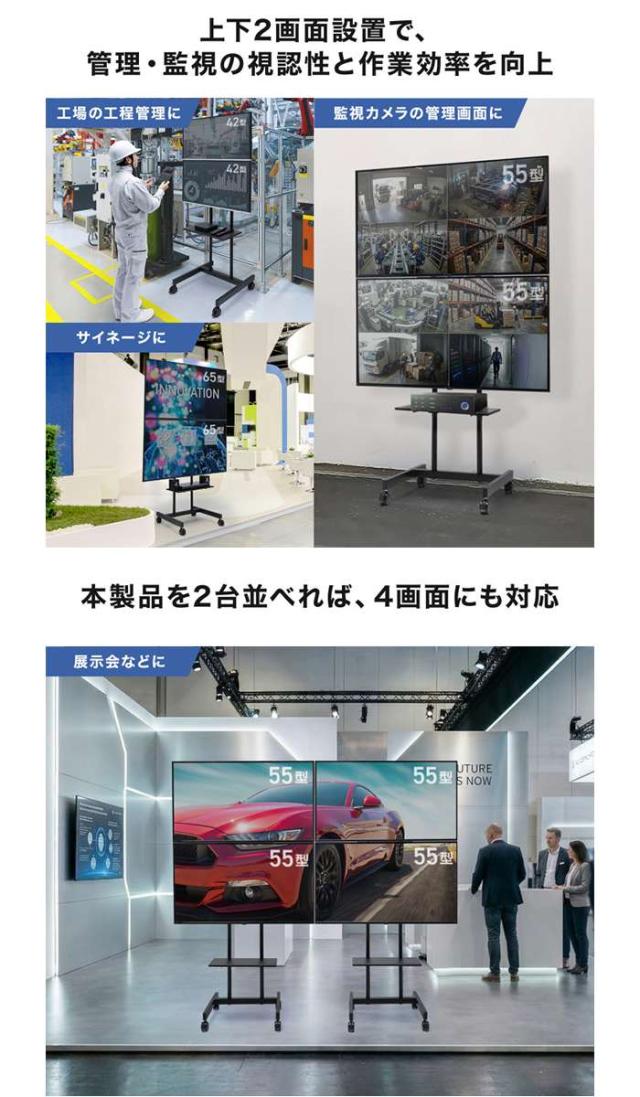 即納 代引不可 上下2面取付ディスプレイスタンド（無段階高さ調整） サンワサプライ CR-PL71BK_2