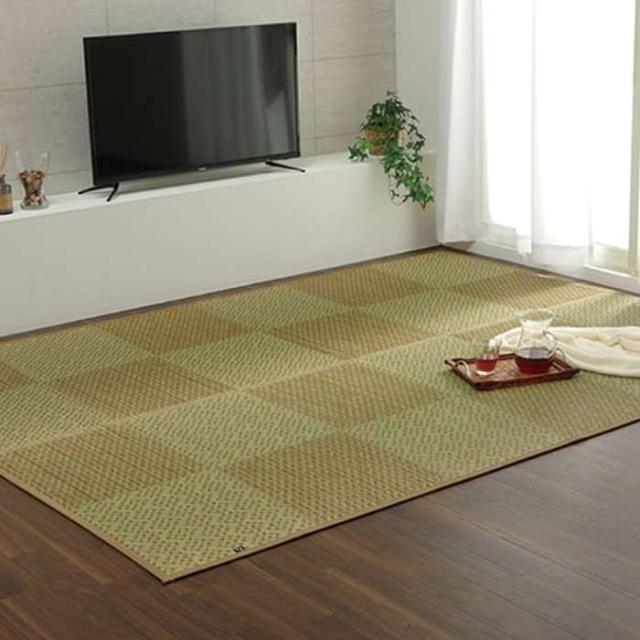 代引不可 敷物 花ござ 国産 純国産 日本製  持続性抗菌剤 KOBA-GUARD 制菌 抗菌防臭 夏 い草 市松 モダン ベージュ 江戸間3畳 約174×261cm IKEHIKO 1080490020302