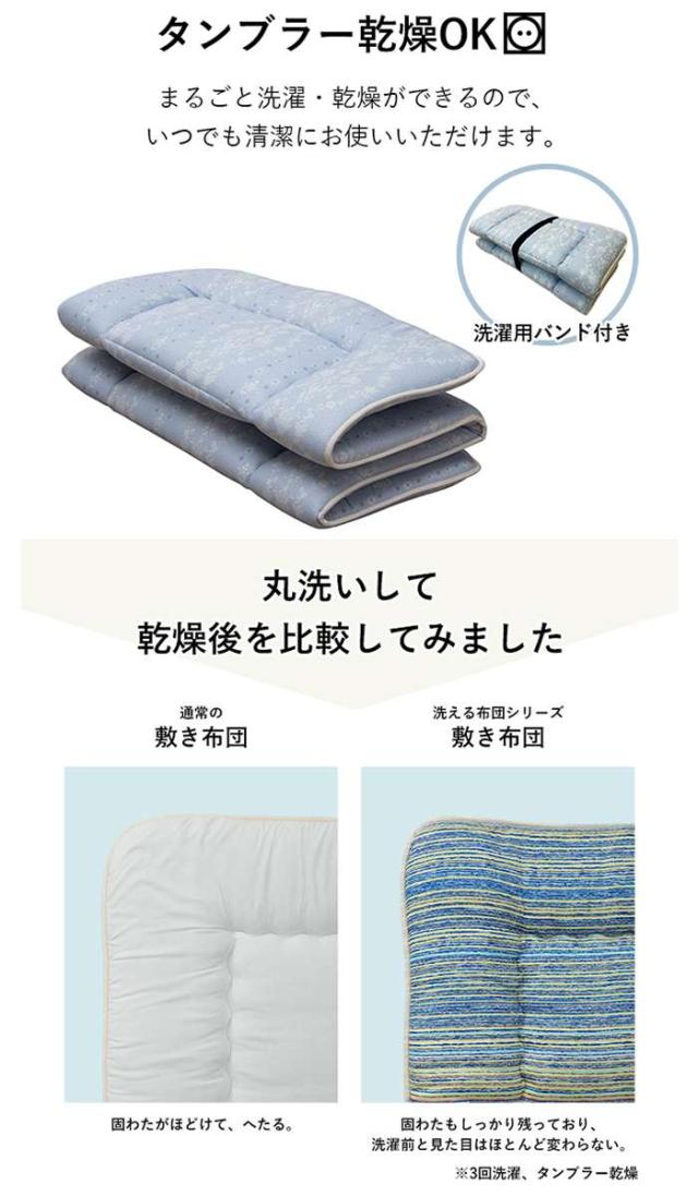代引不可 寝具 洗える 清潔 敷き布団 東レft綿 四つ折り コンパクト収納 日本製 ダブルロング 約140×210cm アムール ブルー IKEHIKO 1200290043902_5