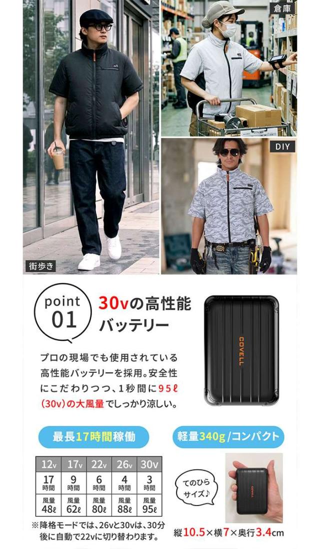 北海道・沖縄・離島配送不可 代引不可 空調冷風ウェア （半袖タイプ）・30Vバッテリー＆ファンセット ホワイト迷彩 LLサイズ 男女兼用 作業服 夏 暑さ対策 住まいスタイル KW-ALL24-SS-LL-WHT_4