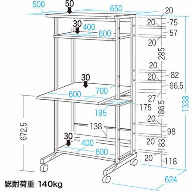 代引不可 耐荷重 安定性を重視 レーザープリンタも設置可能 スチール製パソコンラック（W650×D700×H1338mm） RAC-EC2SN2