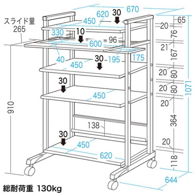 即納 北海道・沖縄・離島配送不可 代引不可 耐荷重 安定性を重視 立ち作業に最適 スチール製ハイスタンドパソコンラック（W670×D644×H1071mm） RAC-EC7SN2_5