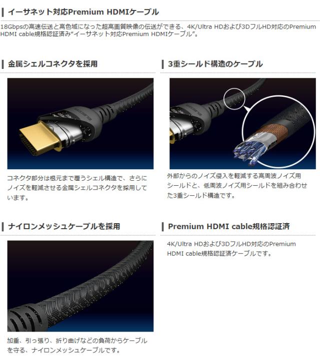 即納 代引不可 イーサネット対応 Premium HDMIケーブル 4K/UltraHD/Blu-rayに最適 18Gbpsの高速伝送 イーサネット対応 2.0m エレコム DH-HDP14E20BK HDMIケーブル