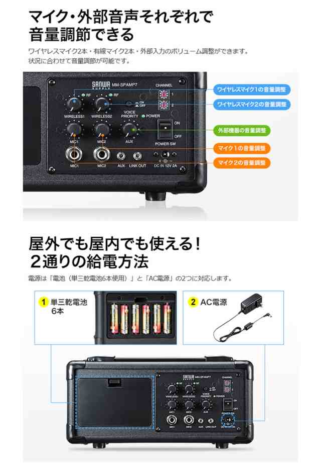 即納 代引不可 ワイヤレスマイク2本の同時使用に対応した会議や講義