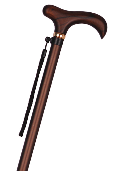 代引不可 アルミ長さ調節付3段スライドステッキ(杖) アルミ棒&木製手元 茶 全長69~93cm(10段階調節 収納時45cm)/重量245g 764