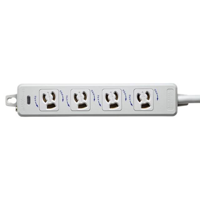 代引不可 電源タップ 医用ホスピタルグレードプラグ採用のマグネット付抜け止め電源タップ 3P 4個口 グレー 3m サンワサプライ TAP-HPM4-3W_1