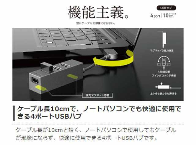 即納 代引不可 USBハブ 機能主義 短ケーブル10cm 4ポート バスパワー