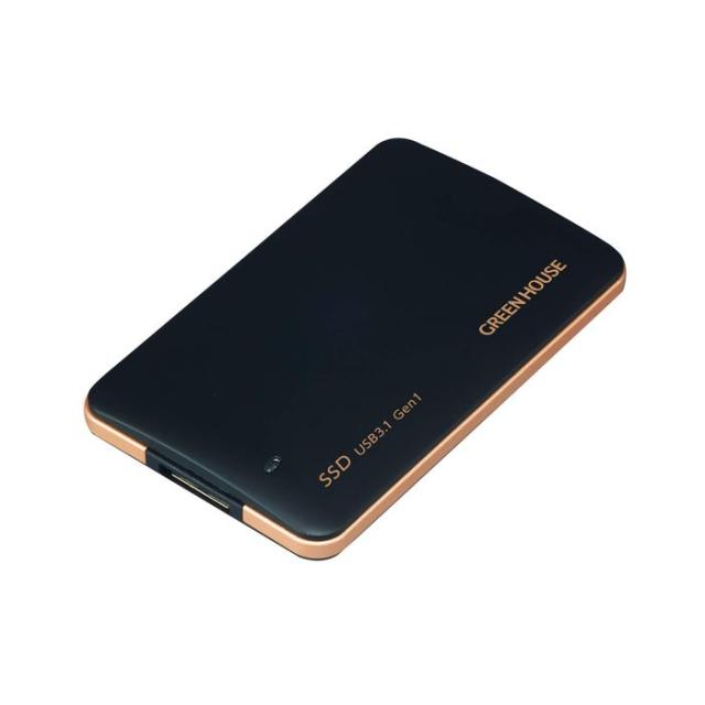 外付けSSD 120GB USB3.1 Gen1対応 高速転送 小型 軽量 名刺サイズ バスパワー専用タイプ コンパクト 持ち運び 便利 グリーンハウス GH-SSDU3B120