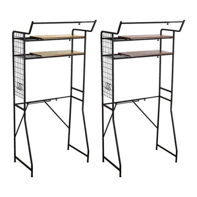 北海道・沖縄・離島配送不可 代引不可 ランドリーラック 棚板タイプ 幅65〜90cm ハンガーバー付 高さ12段階 ヴィンテージ ランドリー収納 洗濯棚 ホームテイスト LDR-Tの通販は