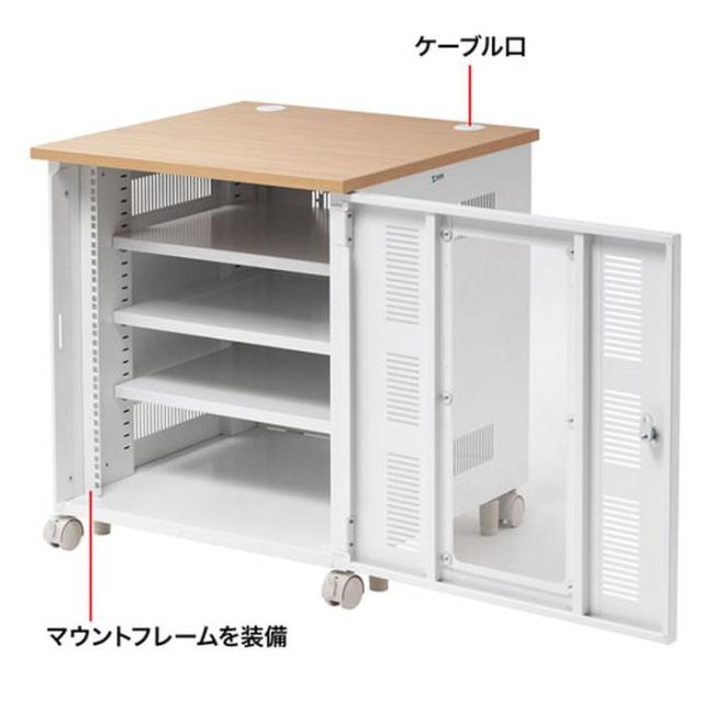 北海道・沖縄・離島配送不可 代引不可 19インチマウントボックス 12U D600 キャスター付 アジャスター付 ケーブル口付 鍵付 サーバーラック オフィス 家具 木目天板 サンワサプライ CP-502_1
