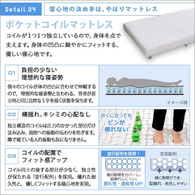 北海道・沖縄・離島配送不可 代引不可 ロールマットレス 脚付 ダブルサイズ Unite -Doux やわらかな寝心地 ポケットコイルスプリング おしゃれ インテリア 寝具 ホームテイスト LRM-02D_6