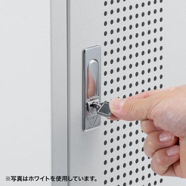 沖縄・離島配送不可 代引不可 ハブボックス 2U キャスター付 鍵付 ケーブル口付 ハブ収納ボックス ハブケース メッシュパネル採用 セキュリティワイヤー取付可能 サンワサプライ CP-THBOX2U_5