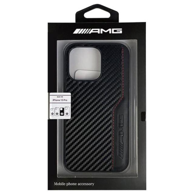 メルセデスAMG 公式ライセンス iPhone 13 Pro 6.1インチ 3眼モデル PUカーボン バックカバー アイフォンケース おしゃれ カッコイイ ブラック エアージェイ AMHCP13LDEBK