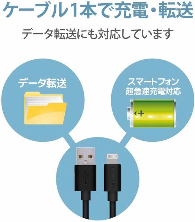 エレコム USB-A to Lightningケーブル スタンダード ライトニング ケーブル 最大 12 W 0.1m ホワイト┃MPA-UALEC01WH