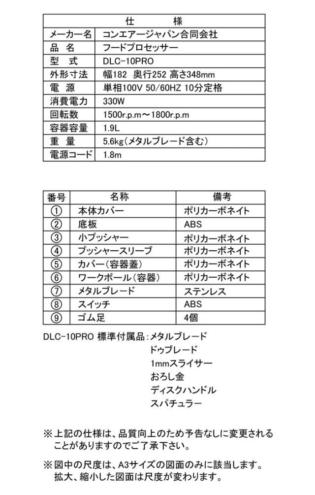 北海道・沖縄・離島配送不可 代引不可 フードプロセッサー 多機能タイプ 1.9L メタルブレード、ドゥブレード、おろし金、1mmスライサー付属 クイジナート DLC-10PRO
