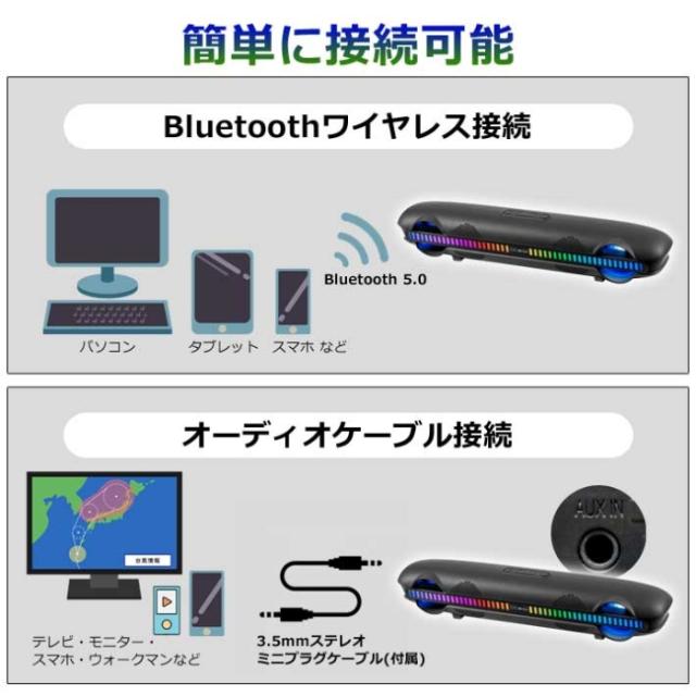 CICONIA サウンドバー スピーカー LEDイルミネーション 幅35.7ｃｍ 近未来デザイン Bluetooth USB 無線 センター商事 CLY-2210BK ポータブルスピーカー