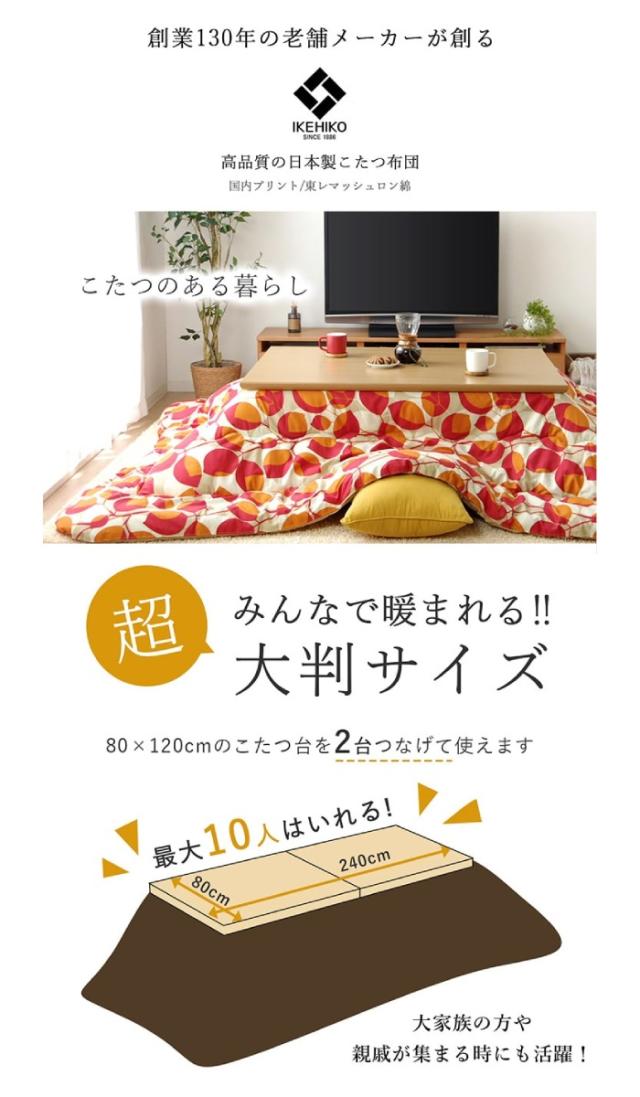 代引不可 こたつ布団 長方形大 国産 花柄 約205×385cm イケヒコ KKF205385_1