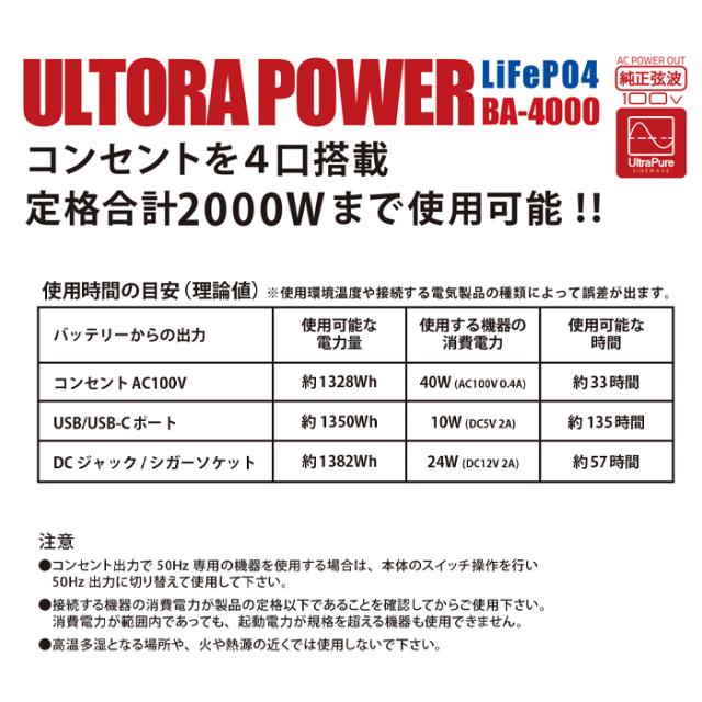 キャスター付ポータブル電源 ウルトラパワー電源4000 富士倉 BA-4000