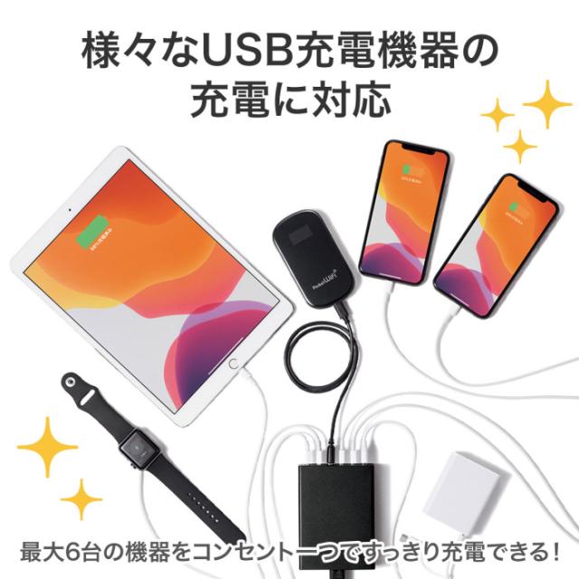 即納 代引不可 USB充電器（6ポート・合計12A・ブラック） 高耐久仕様 同時充電 コンセント スマホ・タブレット 周辺機器 サンワサプライ ACA-IP67BK