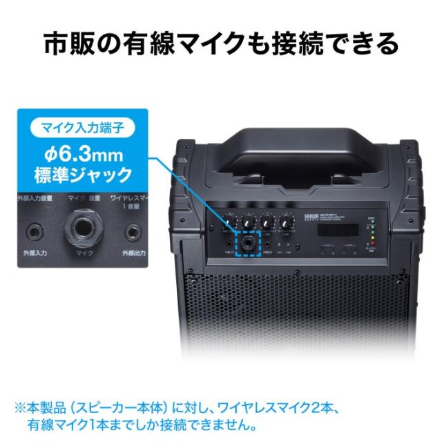 代引不可 ワイヤレスマイク付き拡声器スピーカー(バッテリー内蔵・ワイヤレスマイク2本対応) サンワサプライ MM-SPAMP14_4