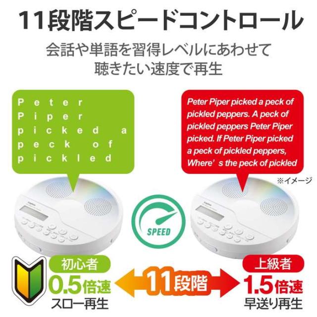 代引不可 CDプレーヤー コンパクト ポータブル リモコン付属 スピーカー機能付 卓上 イヤホン付属 語学学習 リスニング 音楽 ホワイト ロジテック LCP-PAPS02WH_2