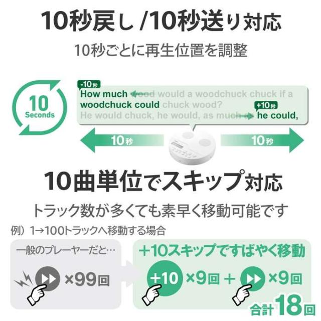 代引不可 CDプレーヤー コンパクト ポータブル リモコン付属 スピーカー機能付 卓上 イヤホン付属 語学学習 リスニング 音楽 ホワイト ロジテック LCP-PAPS02WH_4