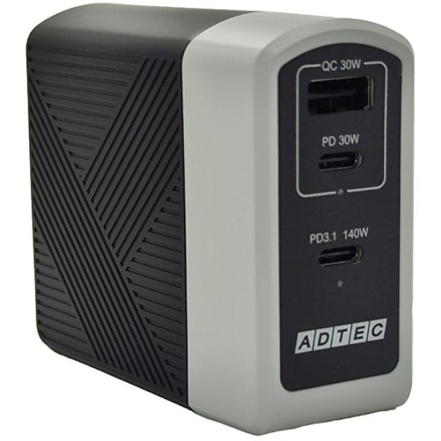 代引不可 Power Delivery 3.1対応 GaN AC充電器/140W/USB Type-C 2ポート Type-A 1ポート/ブラック ADTEC APD-A140AC2-BK