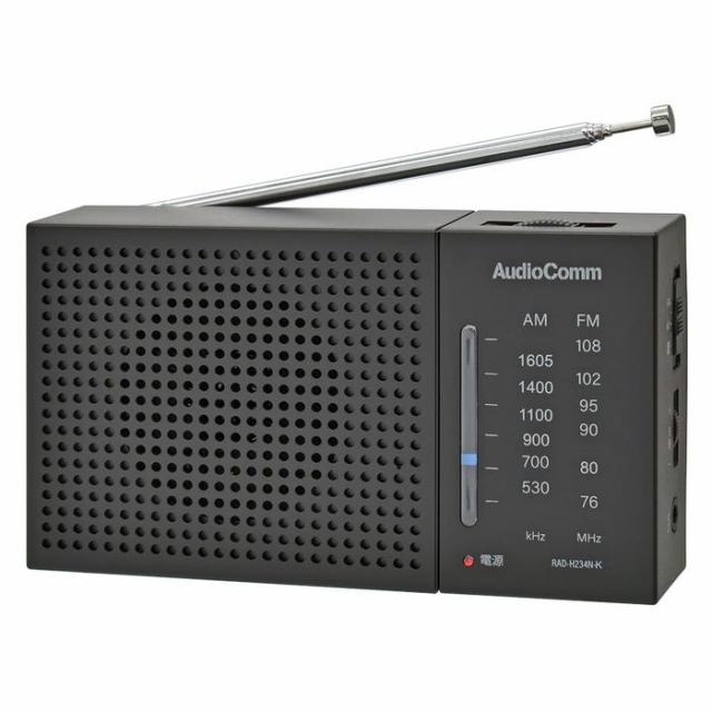 AM/FMハンディラジオ（ワイドFM/単3形×2本使用/ブラック） OHM RAD-H234N-K