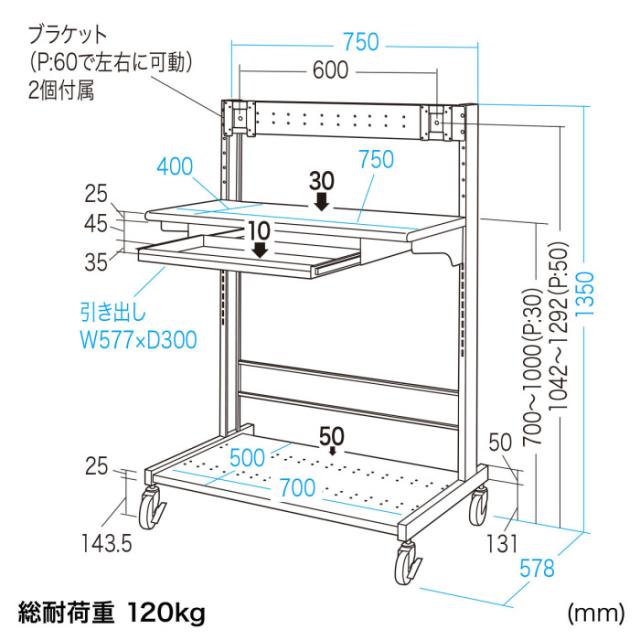 北海道・沖縄・離島配送不可 代引不可 液晶モニタラック（W750×D578mm） サンワサプライ RAC-LC750N_1