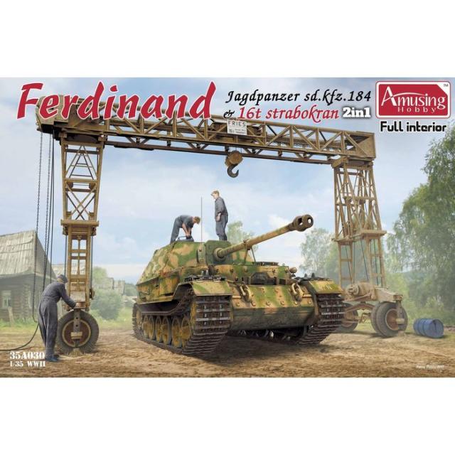 AMH35A030 アミュージングホビー 1/35 ドイツ重駆逐戦車フェルディナント(フルインテリア)&amp;16tストラボクレーン ビーバーコーポレーション AMH35A030