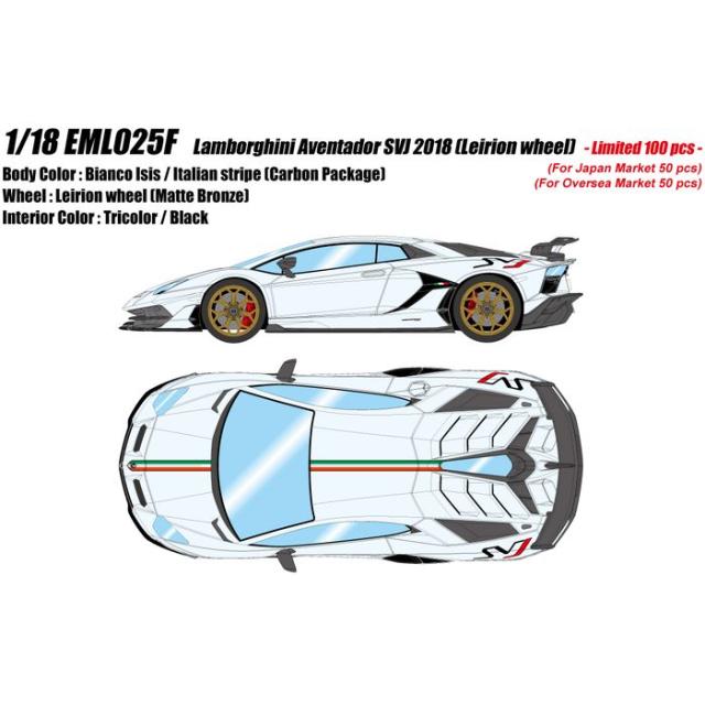 限定品 1/18 EIDOLON ランボルギーニ アヴェンタドール SVJ 2018 (レイリオンホイール) ビアンコアイシス / イタリアンストライプ メイクアップ EML025F