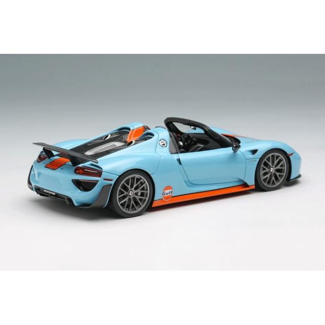 限定  1/43 ポルシェ 918 スパイダー ヴァイザッハパッケージ 2011 リアウィングアップ ガルフブルー / オレンジストライプ (USスペック)  メイクアップ EM812B_1