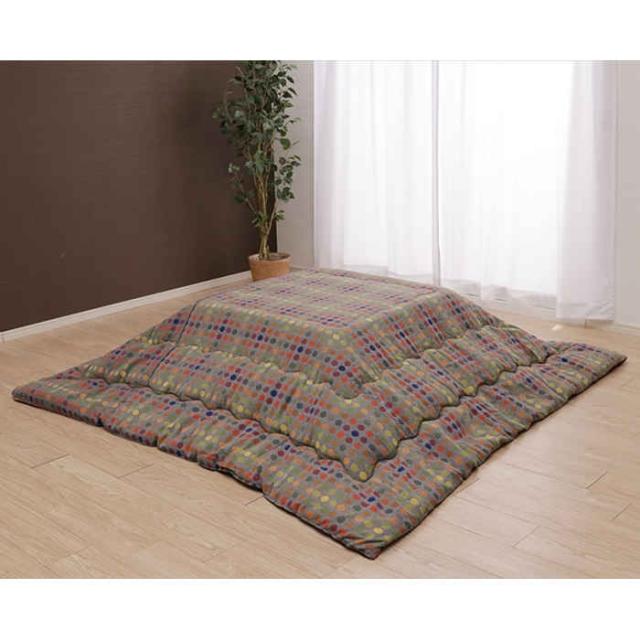 代引不可 こたつ布団 コタツ布団 掛け布団 単品 長方形 200×250cm 約80〜90×120cmのこたつ台に適応 かわいい キュート レトロ ドット 水玉 オレンジ IKEHIKO 9615419