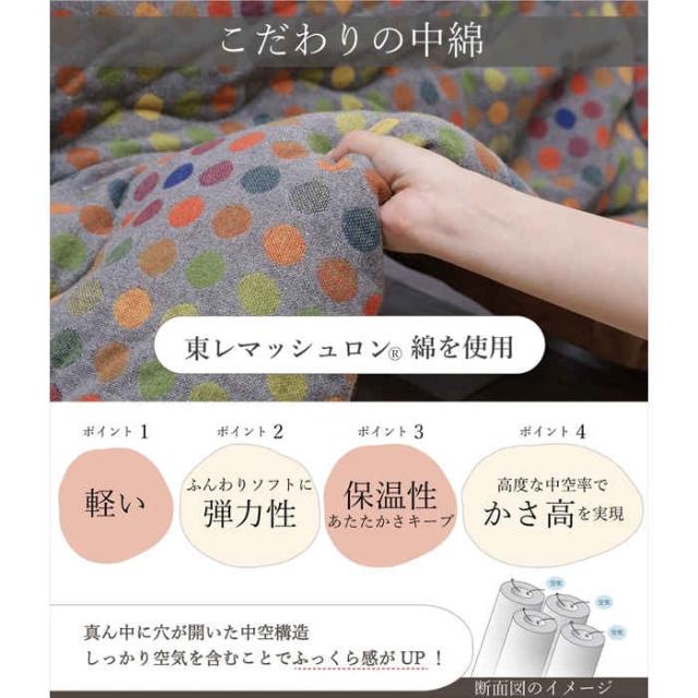 代引不可 こたつ布団 コタツ布団 掛け布団 単品 長方形 200×250cm 約80〜90×120cmのこたつ台に適応 かわいい キュート レトロ ドット 水玉 オレンジ IKEHIKO 9615419_6