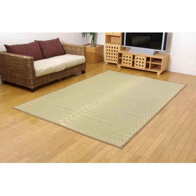 代引不可 い草カーペット ラグ マット 純国産 長方形 約286×382cm 本間6畳 掛川織 松川 青森ヒバ加工 モダン 夏用 春夏用  日本製 ベージュ IKEHIKO 4407116