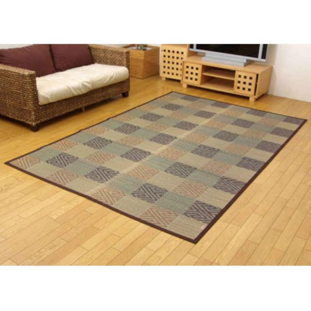 代引不可 い草 花ござ ござ ラグ カーペット マット 純国産 長方形 約174×261cm 江戸間3畳 五風 和風 和柄 和風モダン 夏用 春夏用 日本製 ブラウン IKEHIKO 4110903