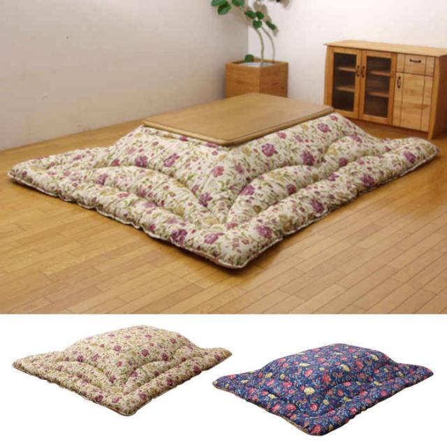 代引不可 こたつ布団 コタツ布団 厚掛け 掛け布団 長方形 約205×285cm 80〜90×150cm幅のこたつ台に適応 国内プリント 花柄 クレージュ IKEHIKO 5953***