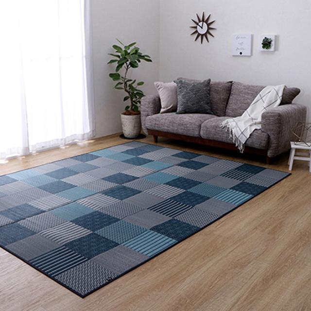 代引不可 い草 ラグ カーペット マット 純国産 約191×300cm 4畳 袋織 ＤＸ京刺子 裏:不織布 パッチワーク風 春夏用 日本製 IKEHIKO 1709***