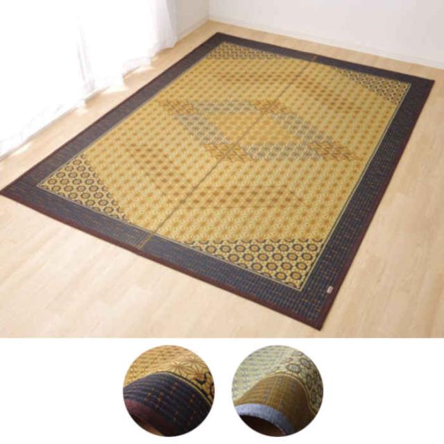 代引不可 い草 花ござ ござ ラグ カーペット マット 国産 長方形 約191×250cm 約3畳 DX組子 裏:不織布 春夏用 ホットカーペット対応 和風 日本製 IKEHIKO DKMK191250