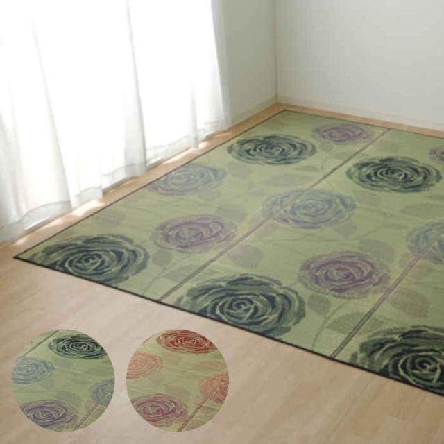 代引不可 い草 花ござ ござ ラグ カーペット マット 純国産 長方形 約174×261cm 江戸間3畳 ラビアンス 花柄 バラ 薔薇 エレガント 模様替え 日本製 IKEHIKO RBAS174261