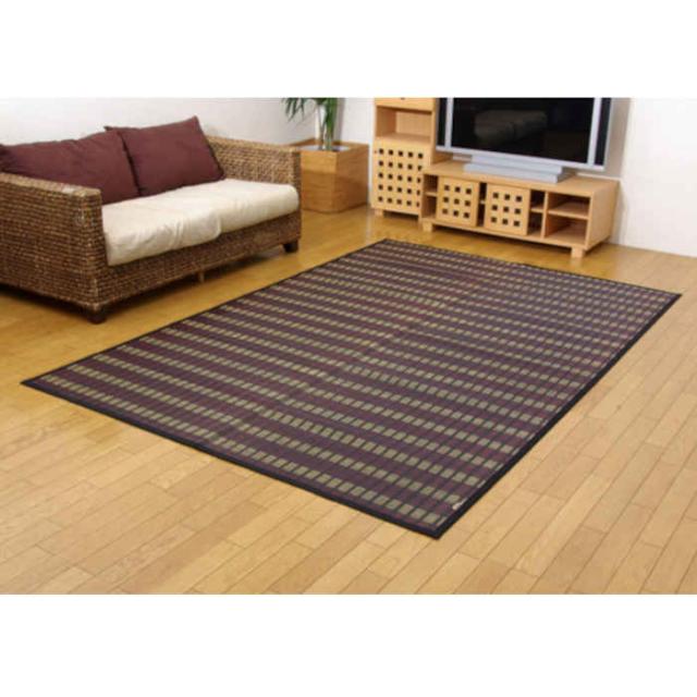 代引不可 い草 花ござ ござ ラグ カーペット マット 江戸間10畳 約435×352cm 九州産い草 調湿 消臭 抗菌防臭 夏用 春夏用 モダン 福岡県品評会最優秀賞 掛川織 鍋島 純国産 日本製 ブラック IKEHIKO 4409209