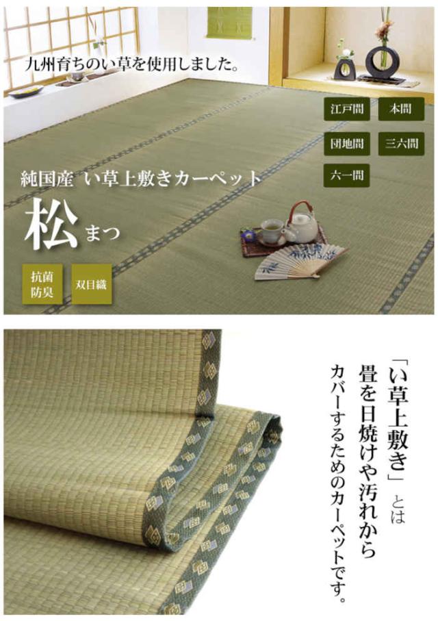 代引不可 い草 上敷きカーペット ござ 六一間8畳 約370×370cm 九州産い草使用 畳の日焼けや汚れ防止に 空気浄化 調湿 消臭 抗菌防臭 両面 コンパクト収納 双目織 松 純国産 日本製 IKEHIKO 1113368_1