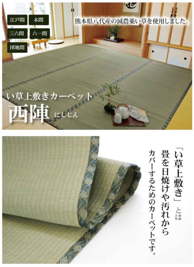 代引不可 い草 上敷きカーペット ござ 本間8畳 約382×382cm 減農薬栽培 熊本県八代産い草使用 畳の日焼けや汚れ防止に 調湿 消臭 抗菌防臭 両面 コンパクト収納 糸引織 西陣 純国産 日本製 IKEHIKO 6301088_1