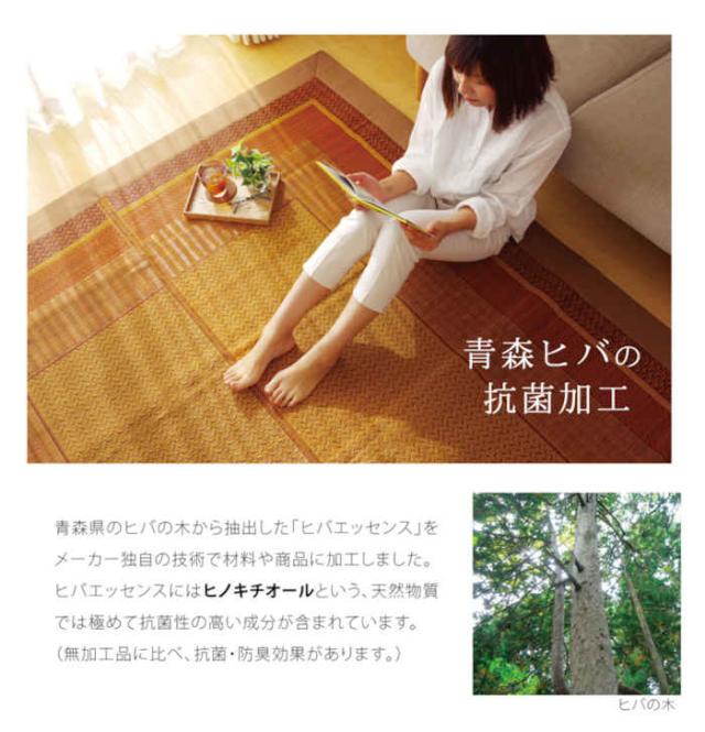 北海道・沖縄・離島配送不可 代引不可 い草 花ござ ござ ラグ カーペット マット 江戸間2畳 約174×174cm 九州産い草使用 調湿 消臭 空気浄化 抗菌防臭 青森ヒバ加工 夏用 春夏用 モダン アジアン ランクス 純国産 日本製 IKEHIKO RK174174の通販は