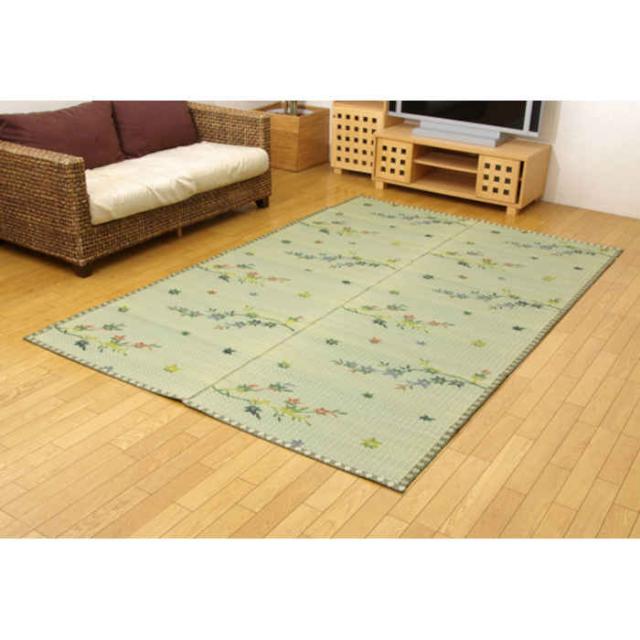 代引不可 い草 花ござ ござ ラグ カーペット マット 本間3畳 約191x286cm 調湿 消臭 空気浄化 抗菌防臭 青森ヒバ加工 夏用 春夏用 インテリア 模様替え 植物柄 紅葉柄 袋織 嵐山 IKEHIKO 4300213