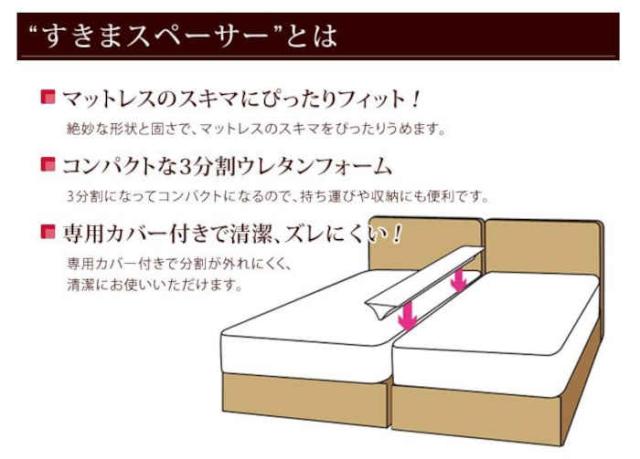 北海道・沖縄・離島配送不可 代引不可 すきまスペーサー 並べたマットレスの隙間を解消 段差がなくなる つなぎ目をなくす ベッド すきま すきまパッド 隙間パッド 3分割 ウレタン カバー付き 寝具 フランスベッド ナカムラ 61400125_2