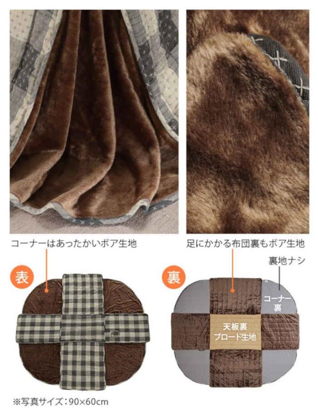 北海道・沖縄・離島配送不可 代引不可 こたつ布団 コタツ布団 ダイニングこたつ用 240×240cm 80×80cmのこたつ台に適応 省スペース スナップボタン付き しじら織り チェック柄 裏地ボア リモコンポケット付き ブランチ ナカムラ u0100001_4