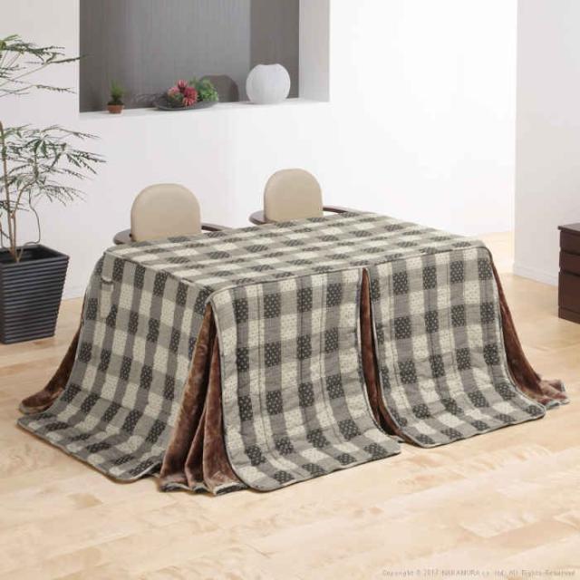北海道・沖縄・離島配送不可 代引不可 こたつ布団 コタツ布団 ダイニングこたつ用 295×240cm 135×80cmのこたつ台に適応 省スペース スナップボタン付き しじら織り チェック柄 裏地ボア リモコンポケット付き ブランチ ナカムラ u0100003