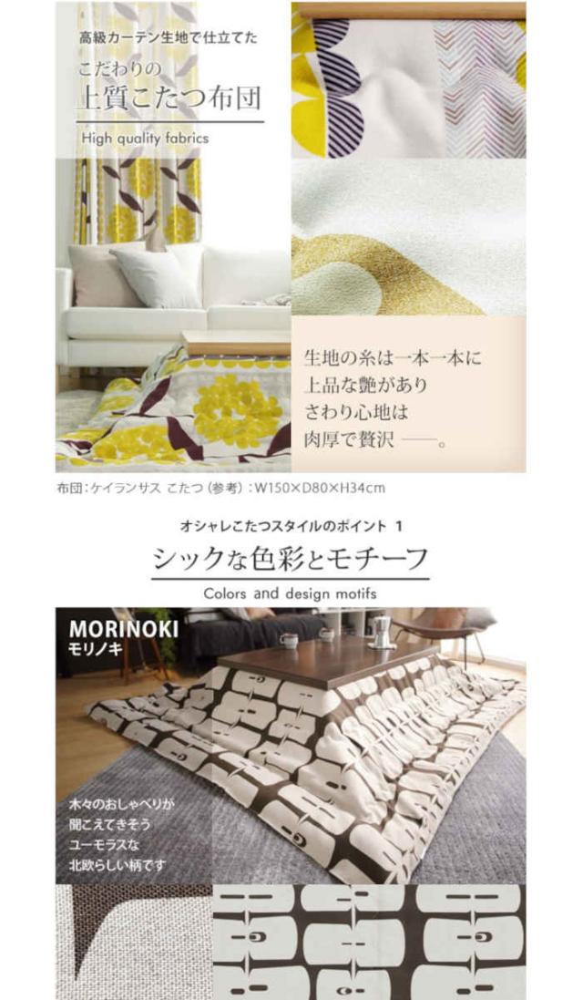 北海道・沖縄・離島配送不可 代引不可 こたつ布団 正方形 205×205cm 厚手の高級カーテン生地で仕立てた上質コタツ布団 〜105×105cmの天板に適応 北欧柄 北欧インテリア 防寒 あったか 冬物 日本製 ナチュール ナカムラ 21101786_2