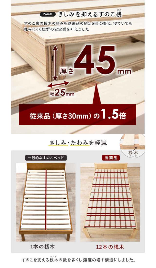 北海道・沖縄・離島配送不可 代引不可 ベッド シングルベッド すのこベッド ベッドフレーム 縁付きの宮棚 2口コンセント付き 天然木 パイン材 高さ調節3段階 頑丈な造り 耐荷重350kg カントリー調 HAGIHARA MB-5164S